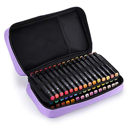BTSKY Art Marker Carrying Case Lipstick Organizer-60 Slots Canvas Zippered - color: Purple