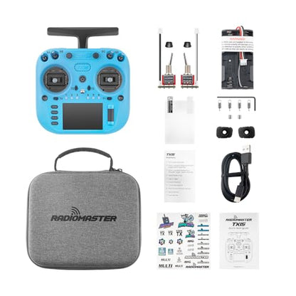 Radiomaster TX15 Radio Controller 2.4GHz 16 Channel EdgeTX Radio Transmitter, with V5.0 Hall Gimbals/3.5" IPS Touchscreen, Fits FPV Drones/Multirotors/RC Helicopter/Car Boats, Mode 2 (Blue) - color: Blue