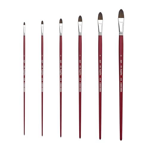 XDT#6106 Filbert Artist Paint Brush 6 Piece Set Medium Soft Red Sable Weasel Mixed Extra Long Handle #1#3#5#7#9#11, Acrylic Oil Watercolor - size: Filbert Red Sable 6Pc