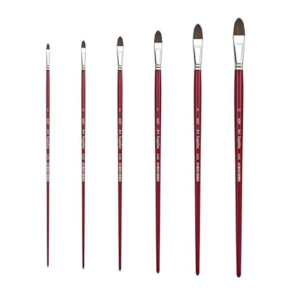 XDT#6106 Filbert Artist Paint Brush 6 Piece Set Medium Soft Red Sable Weasel Mixed Extra Long Handle #1#3#5#7#9#11, Acrylic Oil Watercolor - size: Filbert Red Sable 6Pc