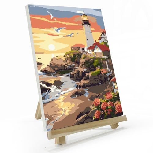 JOOZ Lighthouse Paint by Number for Adults with Frame, 8x12 Inch - color: Lighthouse