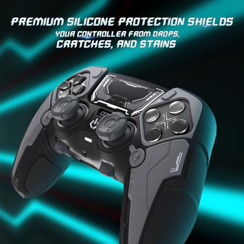 PlayVital for ps5 Edge Controller Silicone Cover Skin - Stellar Mecha Anti-slip Grip Protector for ps5 Edge Controller with Joystick Cap & Sticker, Shockproof Case - Black & Gunmetal Gray - color: Black & Gunmetal Gray