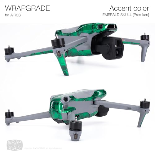 WRAPGRADE Skin Sticker for DJI Air 3S Accent Color Sticker (Emerald Skull) - color: Emerald Skull