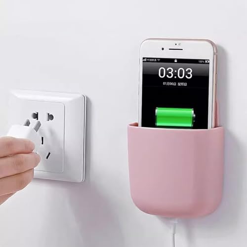 Wall Mount Remote Control Holder Self Adhesive Organizer for Remote Phone Pen Makeup Brush Storage Box for Home Office - color: Pink