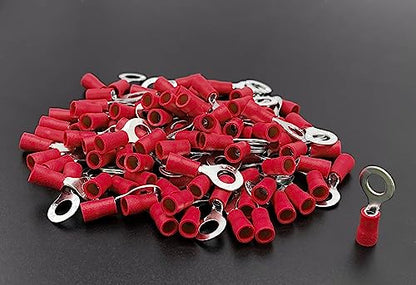 ANGSTROM 1/4" Bolt Ring Terminals, Insulated Electrical Crimp Connectors 100pcs (22-16ga Red) - color: 22-16ga Red, size: 1/4" Stud