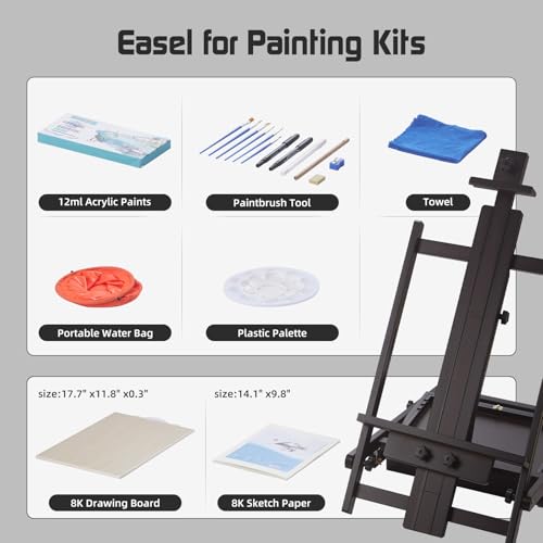Beech Wood H-Frame Easel for Painting with Tray & Drawer, Walnut - color: Walnut