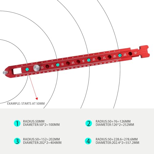 Woodworking Compass Scriber, Dual-Scale Alloy Circle Drawing Ruler, Red Scriber Tool for Woodworking, Metric/Imperial Adjustable Compass Tool for Carpenters and Craftsmen