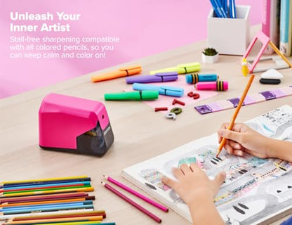 Bostitch Office Battery Pencil Sharpener, 4X Longer Cutter Life, Tip Saver Technology, Pink - color: Pink