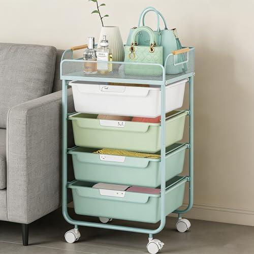 SYKIARIOL 4-Drawer Rolling Storage Cart with Mesh Top,Green - color: Gradient Green