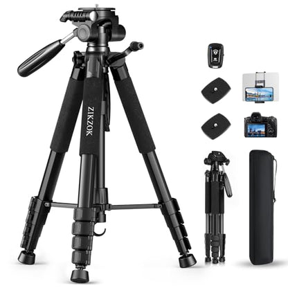75" Camera Tripod, Aluminum Heavy Duty Camera Stand for ipad Phone, Travel Tripod with/Carry Bag/Phone Tablet Holder, Compatible with Canon Nikon Sony DSLR, Spotting Scopes, Max Load 15 Lb(Black) - color: Black-75 inch