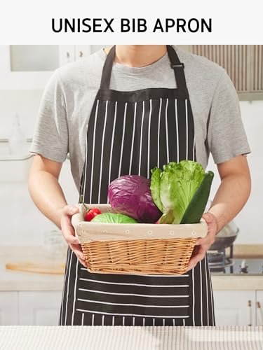Syntus Apron for Men Women, Adjustable Cooking Kitchen Apron with 2 Pockets - color: Stripe Black Bold, style: 2 Polyester