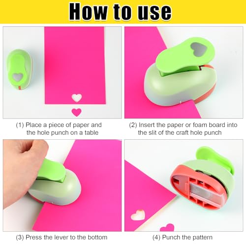 CHENGU 3 Pack Heart Hole Punch 2"/1"/0.6", Random Color - color: Random Color, style: Heart