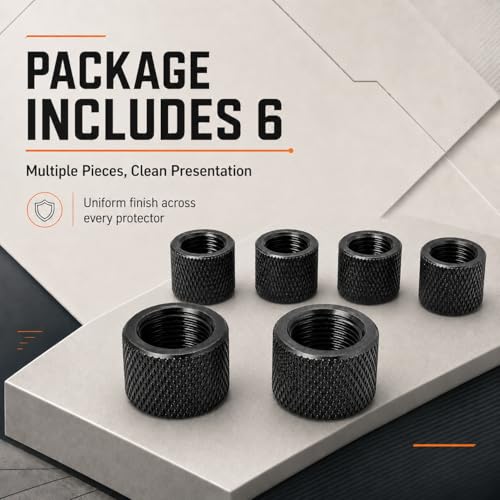 6 Pack 1/2 x 28 Thread Protector Steel for .22LR .223 & 5.56 - color: Black Thread Protector (1/2 x 28)