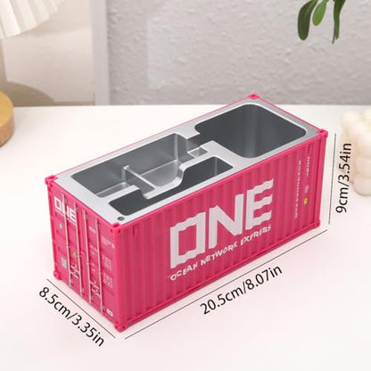 Desk Organizer Office Supplies Multi-function Shipping Container Storage Box Pen/Pencil,Business Name Cards Remote Control Holder Gray, Pen and Pencil Shipping Container Style Holders (Pink) - color: Pink