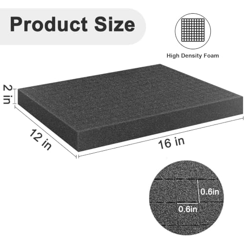 Egaageoi 2-Pack 16 x 12 x 2" Pre-Cubed Customization Gun Case Foam Inserts - color: Black, 2 Pcs, 16 x 12 x 2 Inch