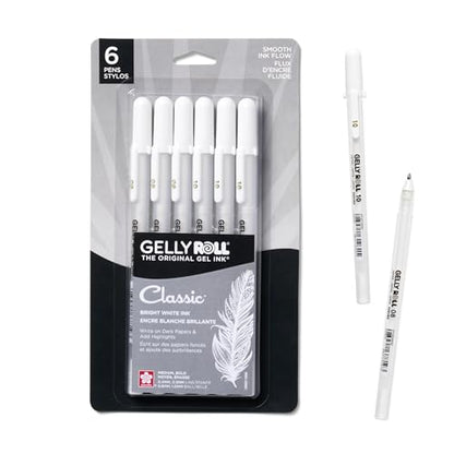 SAKURA Gelly Roll Gel Pens, White, Assorted 08/10 Tip, 6 Pack - size: 1 Count (Pack of 6), style: Medium & Bold Tip
