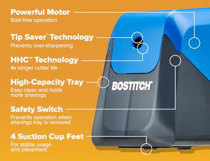Bostitch Office Battery Pencil Sharpener, 4X Longer Cutter Life, Tip Saver Technology, Blue - color: Blue