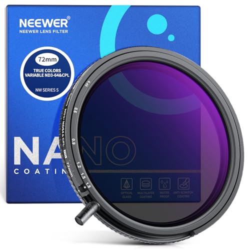 NEEWER 72mm True Colors Variable ND&CPL Filter with Putter, ND3-64(1.5-6 Stops), 2 in 1 Adjustable Limited Neutral Density & CPL Filter, Multi Coated HD Optical Glass/Aluminum Frame/Scratch Resistant - size: 72mm