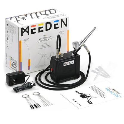 MEEDEN Airbrush Kit with Air Compressor: Dual Action Airbrush, 0.5mm, Black - color: Black, size: Single
