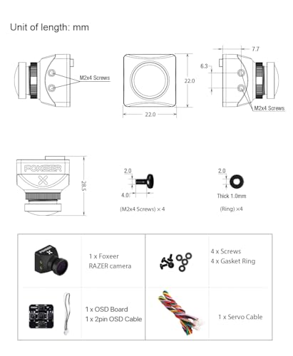 FOXEER FPV Camera Razer Mini V3 1200TVL 1/3" CMOS Sensor 2.1mm Lens 4:3 PAL/NTSC Switchable OSD Board Support Ultra Light Nano FPV Camera for RC FPV Racing Drone