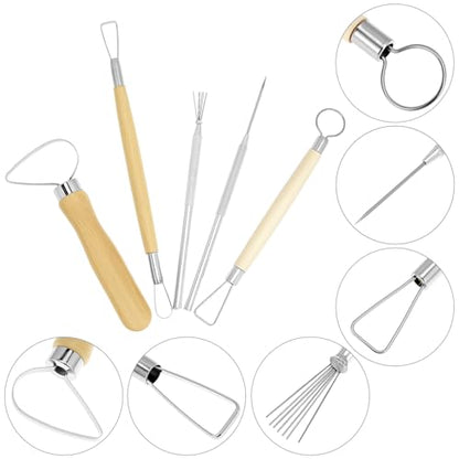 QWORK 17 Pcs Pottery Clay Sculpting Tools Set with Zipper Storage Bag
