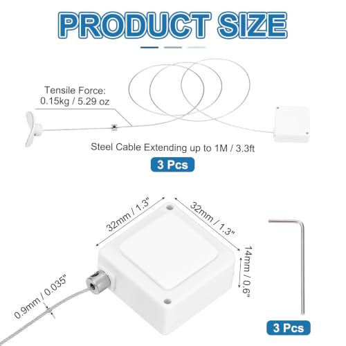 PATIKIL 3.3ft (1M) Retractable Remote Control Cable Tether 1.5N, 3PCS Lockable Remote Control Security Lanyard Lock Adjustable Locking Leash with Cap for TV Phone Tablets Showroom, White - color: White