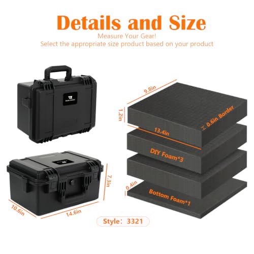 IP67 Portable Waterproof Hard Case with Handle and DIY Customizable Foam - size: RE-3321