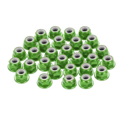 MECCANIXITY 30 Pcs M4 Flange Lock Nuts, Aluminum Nylon Locking Nuts, M4 x 0.7mm Hex Locking Serrated Nuts for RC Drone Quadcopter Motor Prop Adapter Fasteners, Green - color: Green, size: M4x0.7mm