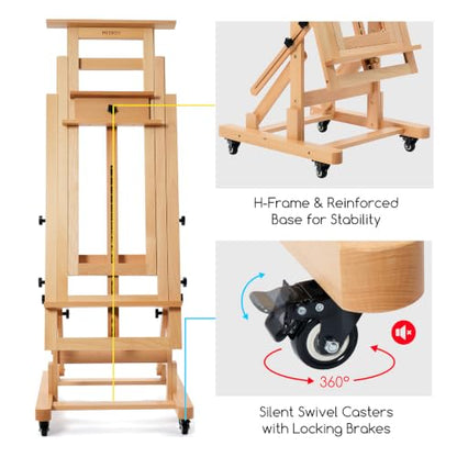 MEEDEN Movable Large H-Frame Easel: Holds Art Canvas Up to 79" for Studio - color: Natural