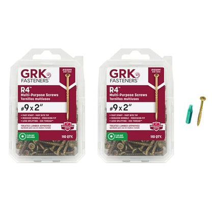 GRK Fasteners R4™ #9 x 2 Multi-Purpose Framing Screws, 110 PCS (2-PK) - size: #9x2" 220 count