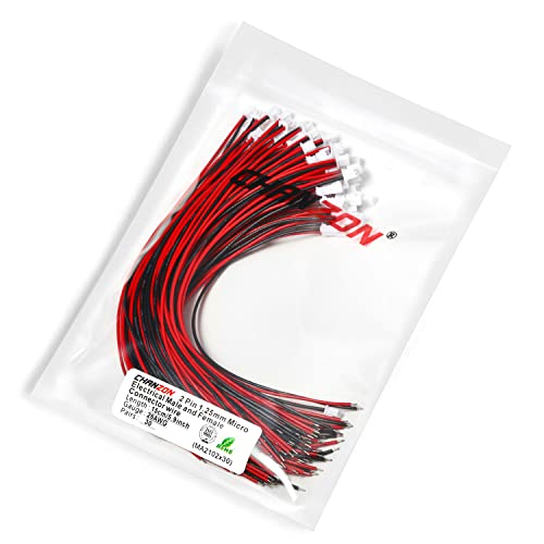 Chanzon 30 Pairs 15cm Extra Long Jst1.25 mm 2 Pin Micro Plug Connector 50mm - size: 15cm