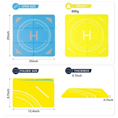 Night Reflective Drone Landing Pad, Foldable Quick-Fold Heavy-Duty Double-Sided Launch Pad (25 inch), Waterproof and Dirt-Resistant Portable, Drone Accessory - Yellow/Blue - color: Yellow/Blue-25inch