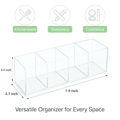 elysolpluv Clear Acrylic 4-Compartment Organizer Box, Small (7.9" × 2.7" × 3.5") – Handcrafted, Eco-Friendly, Minimal Packaging Compact Storage Organizer - size: Small