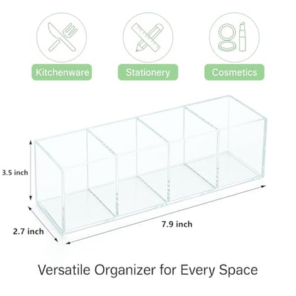 elysolpluv Clear Acrylic 4-Compartment Organizer Box, Small (7.9" × 2.7" × 3.5") – Handcrafted, Eco-Friendly, Minimal Packaging Compact Storage Organizer - size: Small