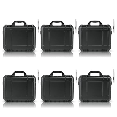 NineLeaf Waterproof Hard Case with DIY Customizable Foam Insert, Portable Protective Storage Case with Knife for Camera, Drones Carry Case, 14.3 × 11.4 × 4.5 in, Black,6PK