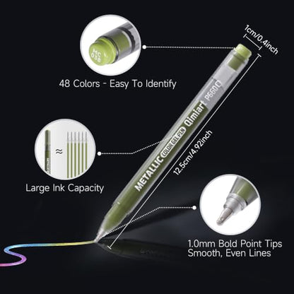 Metallic Gel Pens Set, 48 Colors, 1.0 mm Tip Art Pens