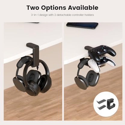 EURPMASK 3-in-1 Rotating Headphone Stand w/2 Detachable Controller Holders - color: Gaming Combo White 1 Pack