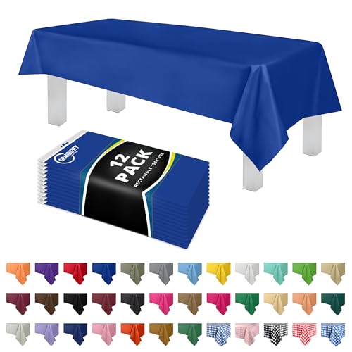 Grandipity Plastic Table Cloth Disposable 12 Pack 54” x 108” Rectangle - color: Blue, size: 54in. x 108in. Rectangle
