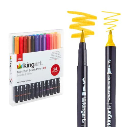 KINGART PRO 445-24 Dual Twin-Tip Brush Pens, Multicolor, 24-Colors