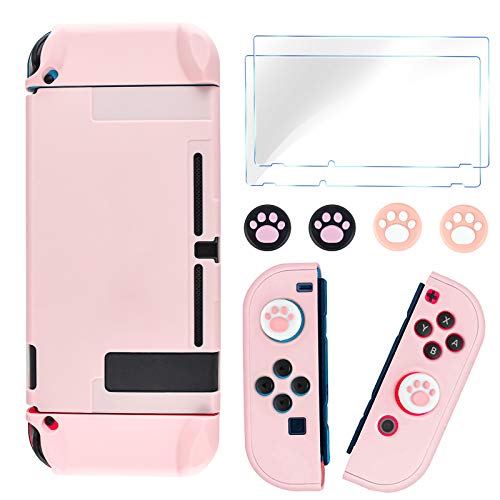 DLseego Switch Full Protective Case Cover Design for Nintendo Switch Joy-Con Controllers with Glass Screen Protector, Anti-Scratch [Baby Skin Touch] Grip Cover - Pink - color: Pink, size: Switch 1 6.3inch