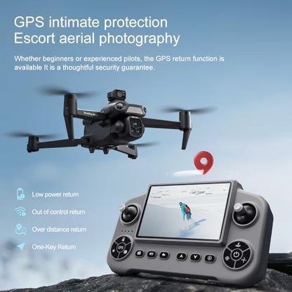 V918 GPS Drone with 8K Camera for Adults, RC Drones with 5 inch HD Screen - color: Gloss Black
