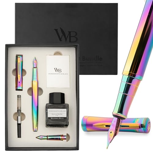 Wordsworth & Black Fountain Pen Gift Set, Medium & Extra Fine Nib, Rainbow - color: Rainbow