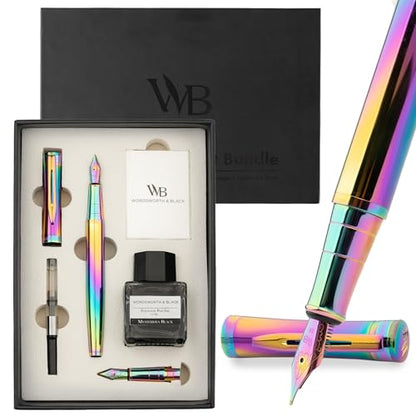 Wordsworth & Black Fountain Pen Gift Set, Medium & Extra Fine Nib, Rainbow - color: Rainbow