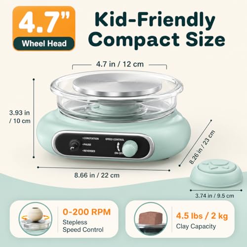 Alldeer Mini Pottery Wheel for Kids Teens Beginners Starters - color: green