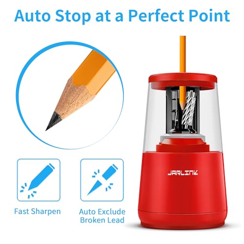 JARLINK Electric Pencil Sharpener, Heavy Duty Helical Blade, Auto Stop - color: Red