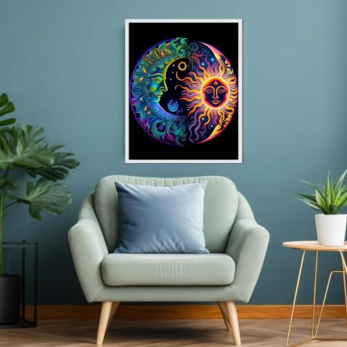 Moon Paint by Number for Adults, Paint by Numbers for Adults Beginner - color: Sun and Moon Symbol