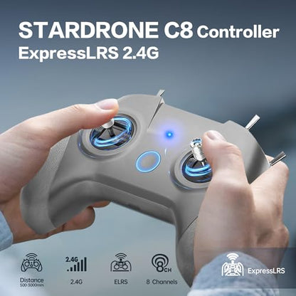 C8 ELRS V3 2.4GHz 8CH RC Radio Transmitter and Nano Receiver CR8 for FPV Drones/Tiny Whoop/Fixed Wing,FPV Drone Simulator Controller for Beginner,Mode 2 (C8 ELRS Controller & 2pcs Receiver)
