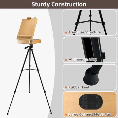 French Style Easel with Beech Wood & Aluminum Tripod - color: Nature