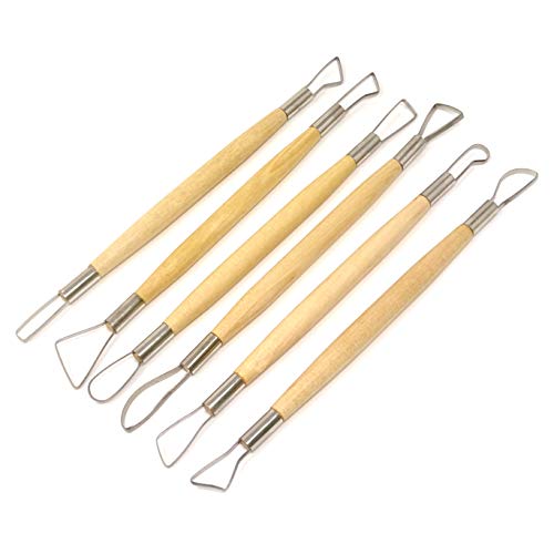"Honbay 6-Piece Wooden Handle Double Ended Modeling Tools Sculpting Tools for Clay, Fondant, Cake, Ceramic, Dough, Plasticine, Plaster, Wax, etc"