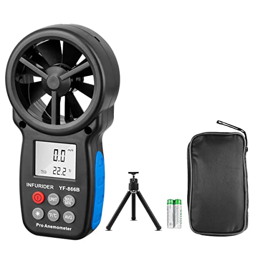 Anemometer Handheld, INFURIDER CFM Meter, Digital Wind Speed Meter, HVAC Air Flow Meter with Temperature and Wind Chill, Anemometer with Backlight and Max/Min - color: 1.YF-866B(Basic)